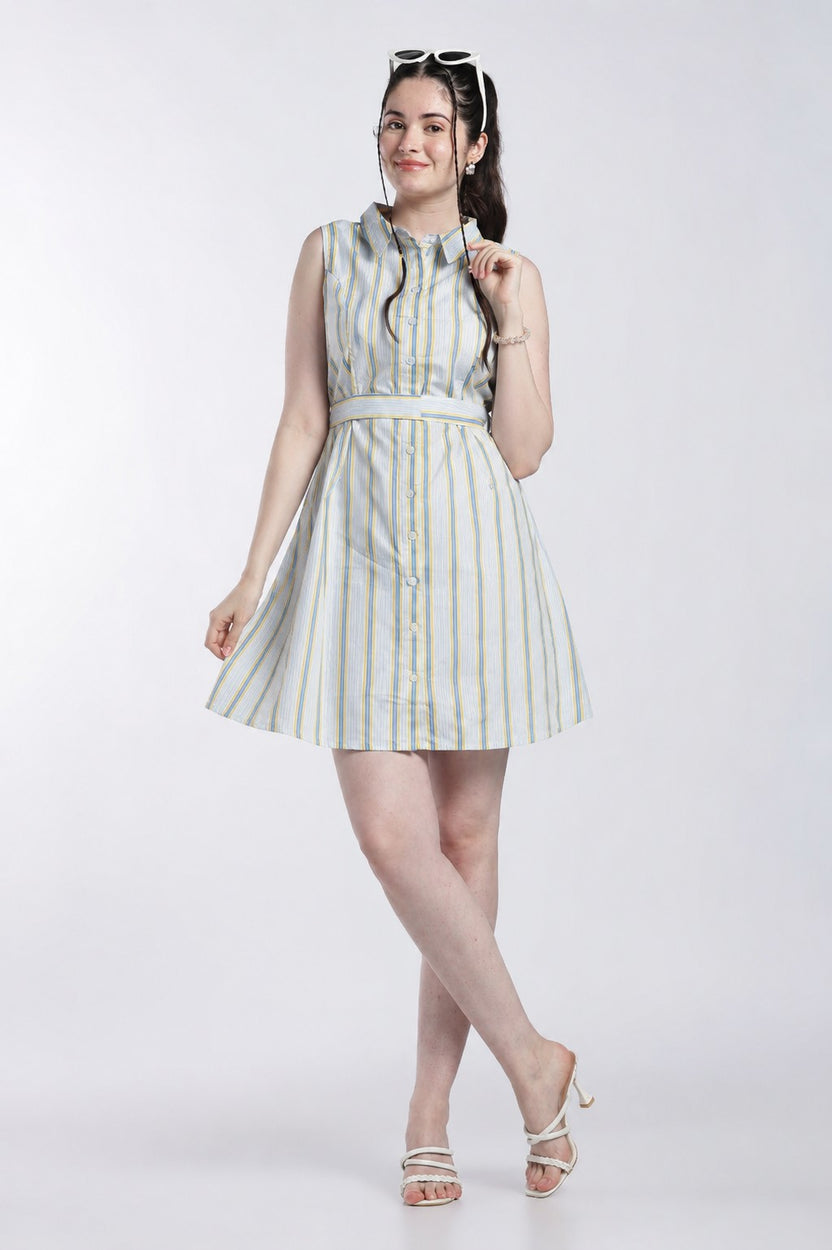 Light Blue Stripes Fit Dress For Women - Image 1