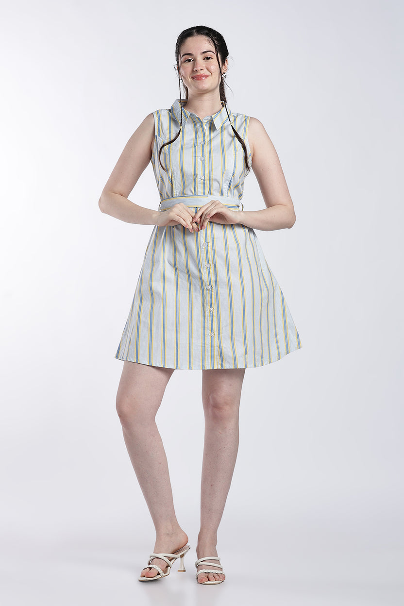 Light Blue Stripes Fit Dress For Women - Image 2