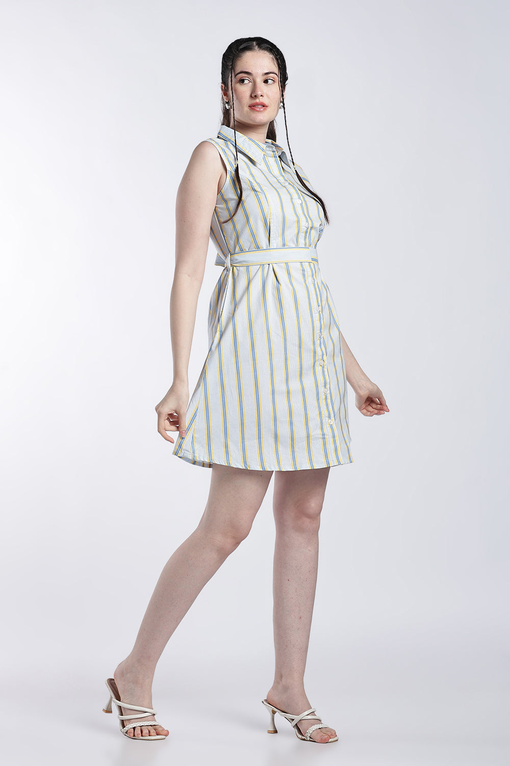 Light Blue Stripes Fit Dress For Women - Image 4