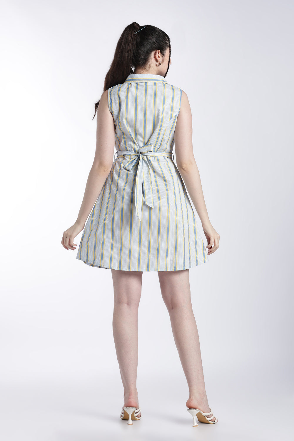 Light Blue Stripes Fit Dress For Women - Image 5