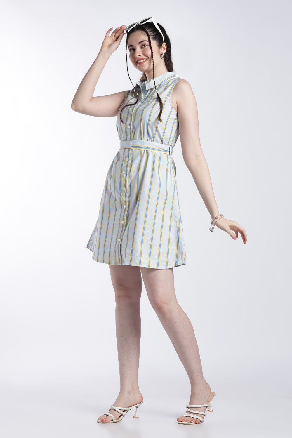Light Blue Stripes Fit Dress For Women - Image 6