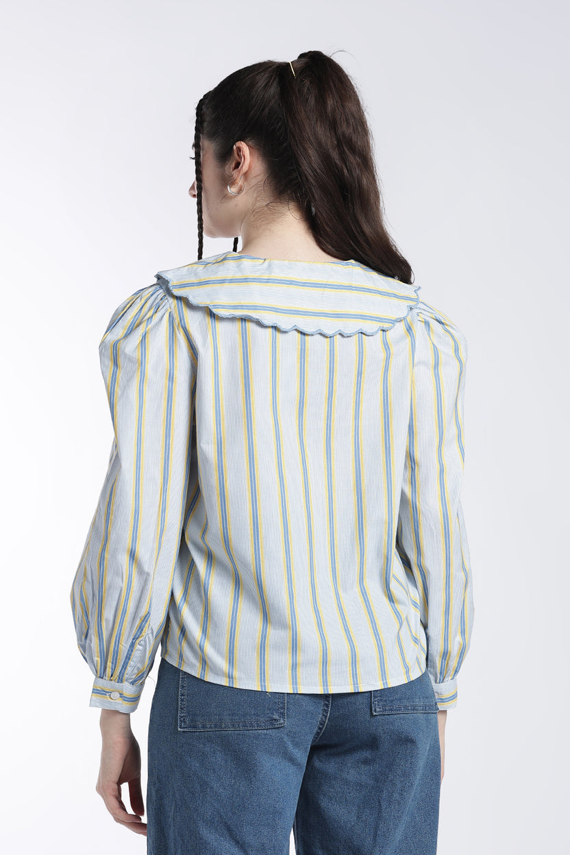 Light Blue Bishop Sleeves Regular Fit Top For Women - Image 5