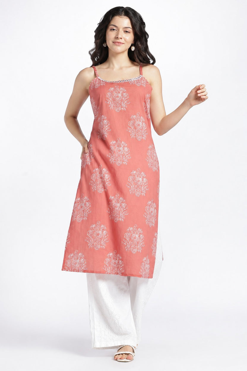 Womens Regular Printed Strappy Rust Kurta - Image 2