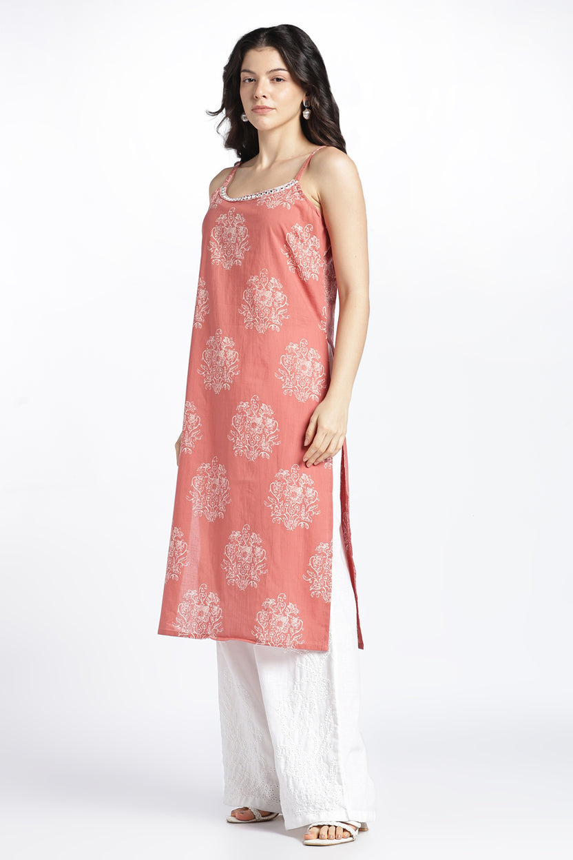 Womens Regular Printed Strappy Rust Kurta - Image 4