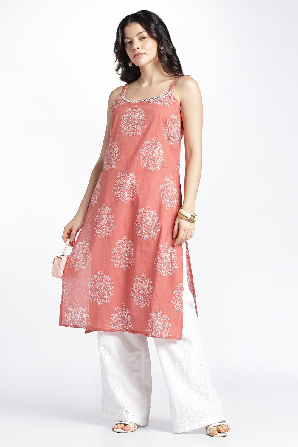 Womens Regular Printed Strappy Rust Kurta - Image 6