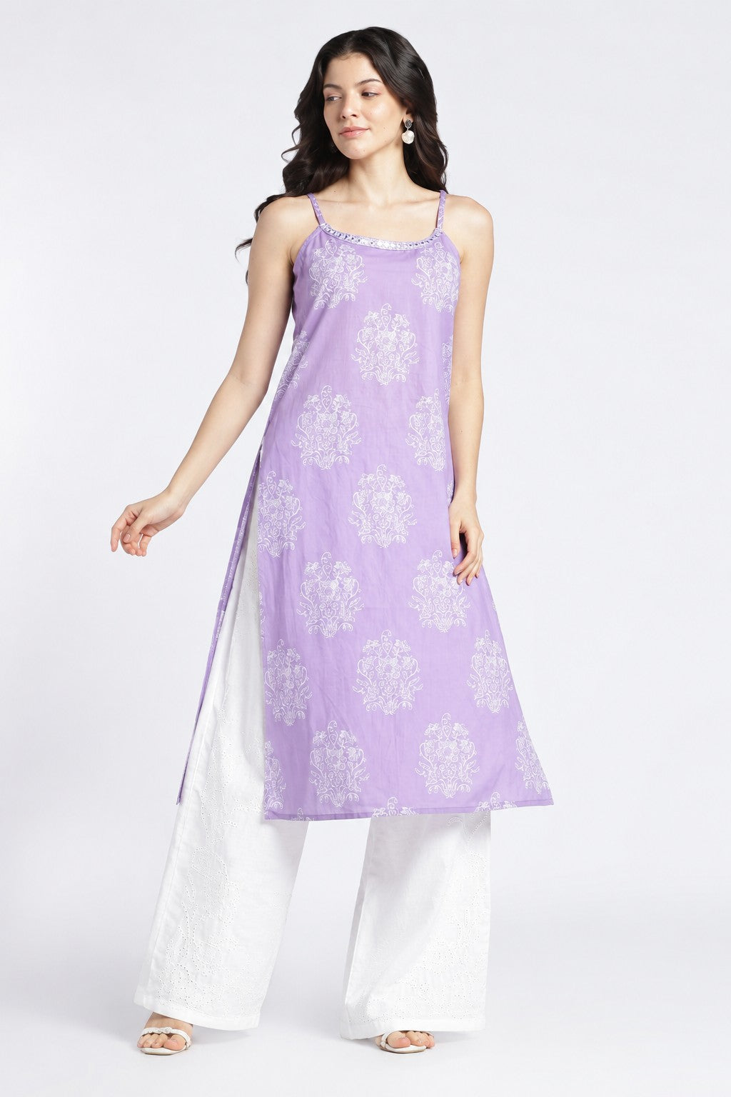 Womens Regular Printed Strappy Lilac Kurta - Image 2