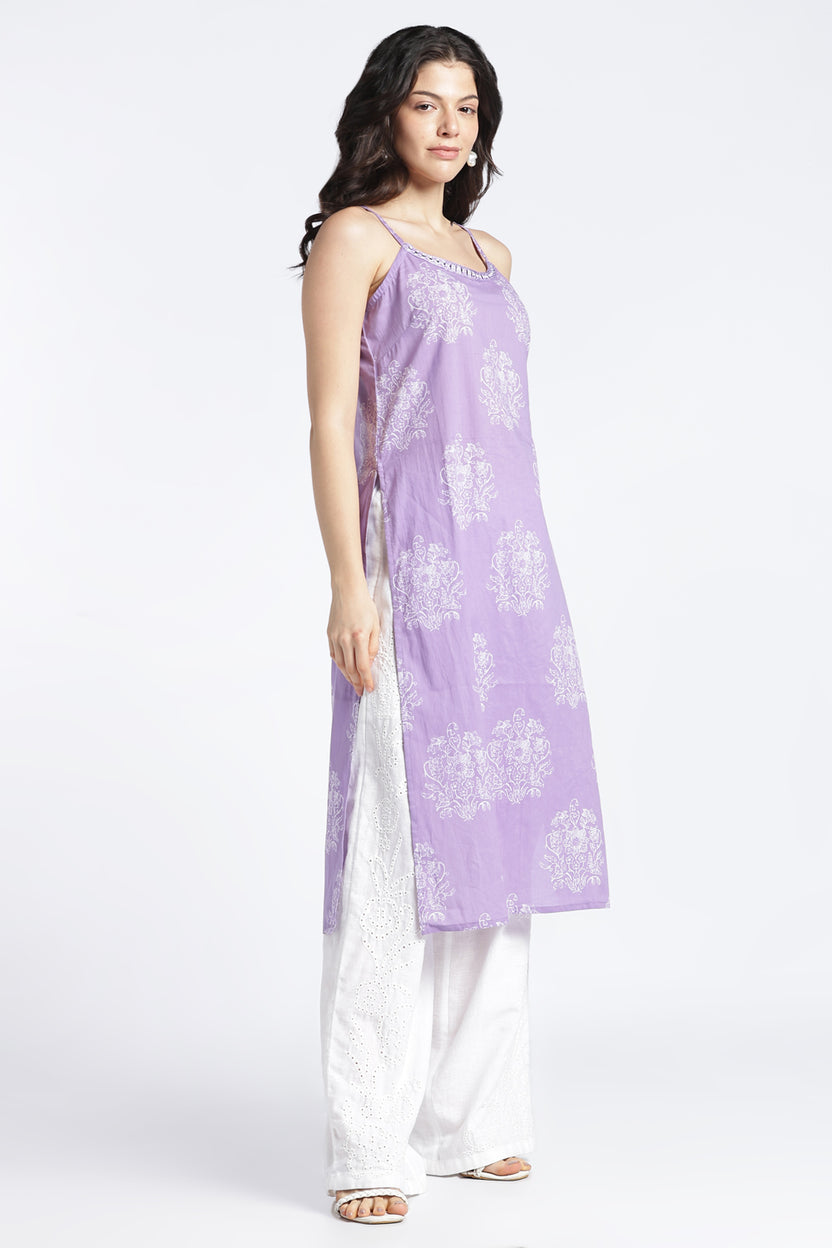 Womens Regular Printed Strappy Lilac Kurta - Image 4