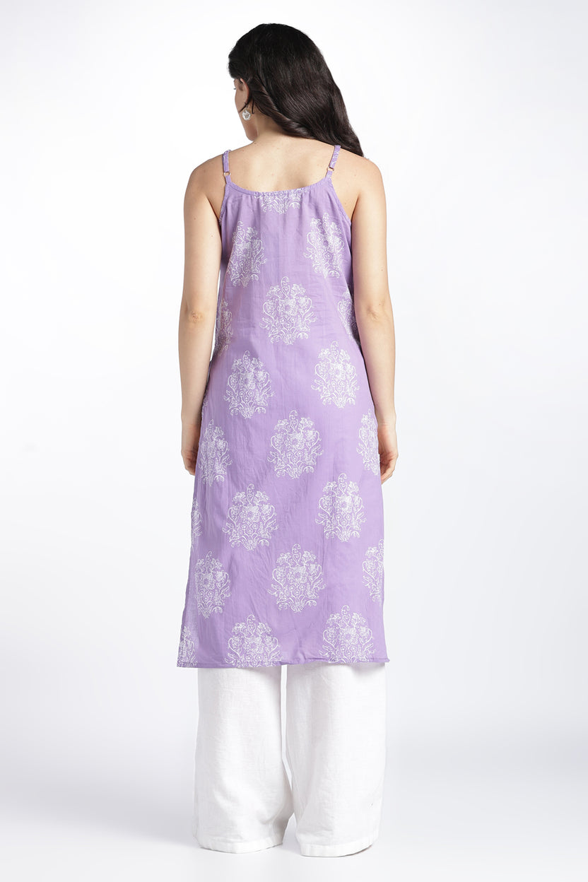 Womens Regular Printed Strappy Lilac Kurta - Image 5