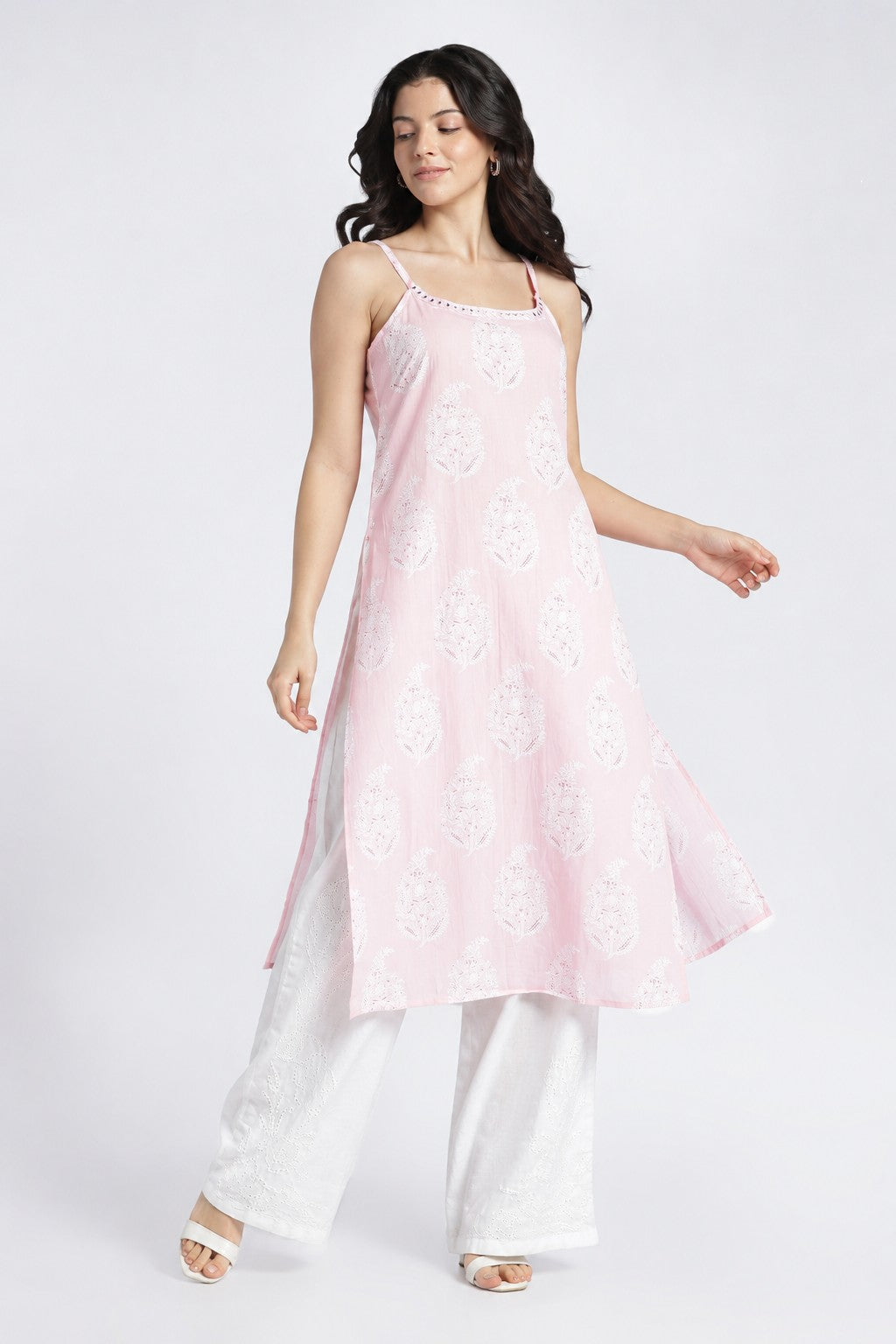 Womens Regular Printed Strappy Pink Kurta - Image 2