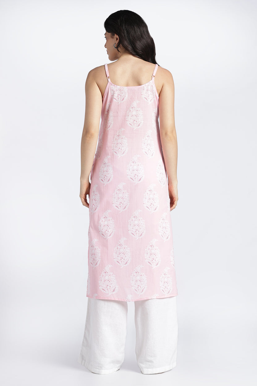 Womens Regular Printed Strappy Pink Kurta - Image 5