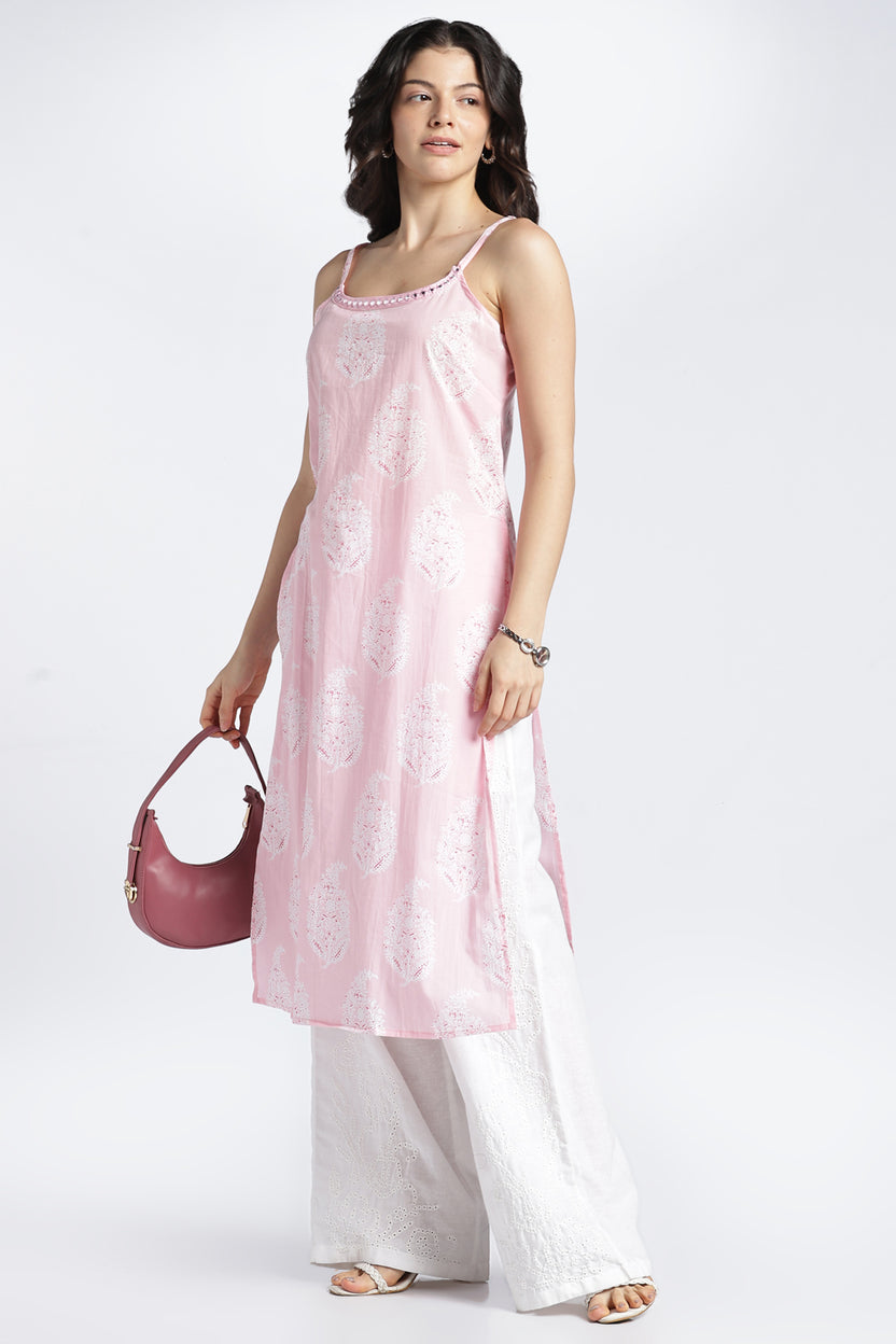 Womens Regular Printed Strappy Pink Kurta - Image 6