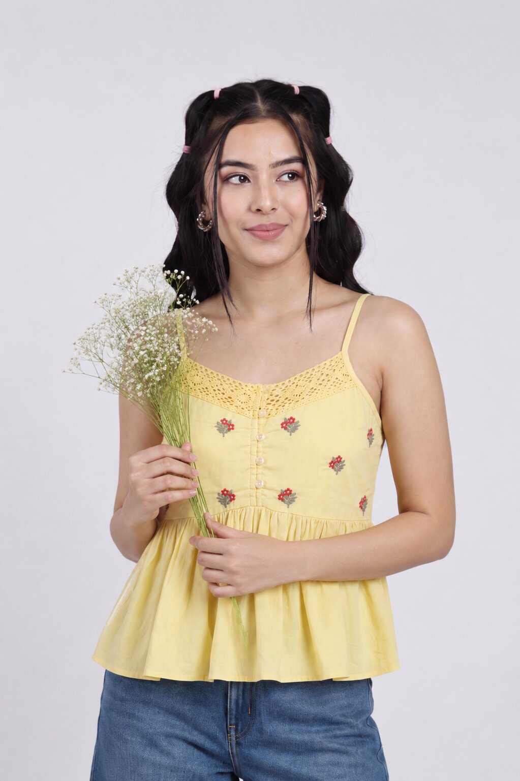 Women Yellow Slim Fit Peplum Tunic - Image 1