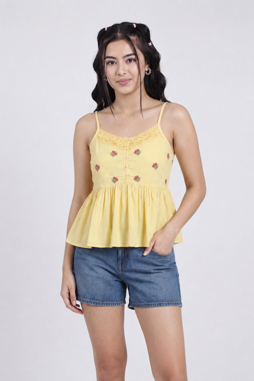 Women Yellow Slim Fit Peplum Tunic - Image 2