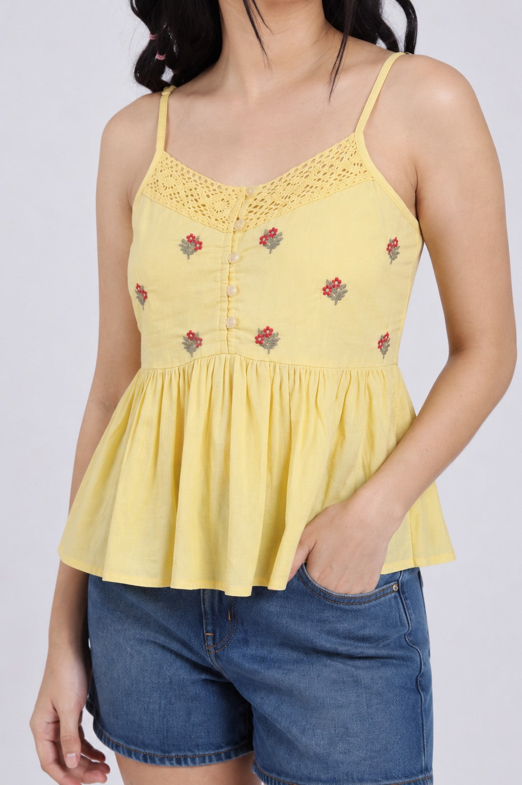 Women Yellow Slim Fit Peplum Tunic - Image 3