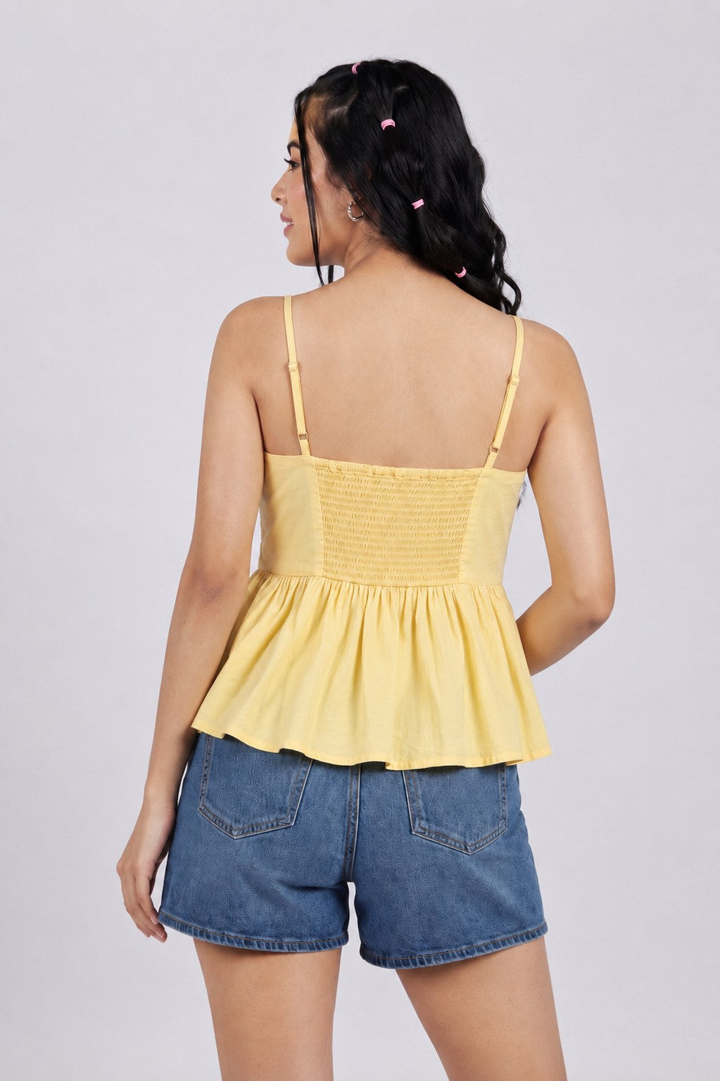 Women Yellow Slim Fit Peplum Tunic - Image 5