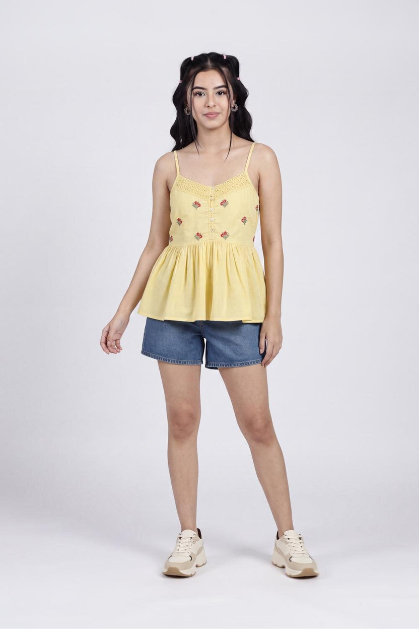 Women Yellow Slim Fit Peplum Tunic - Image 6