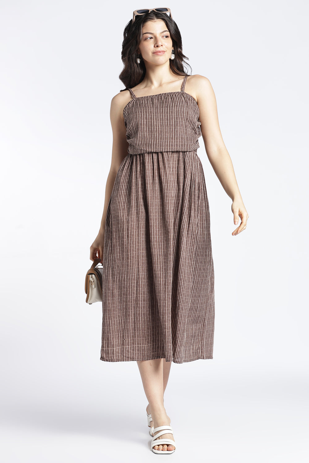 Womens Brown Printed Tube Dress - Image 6