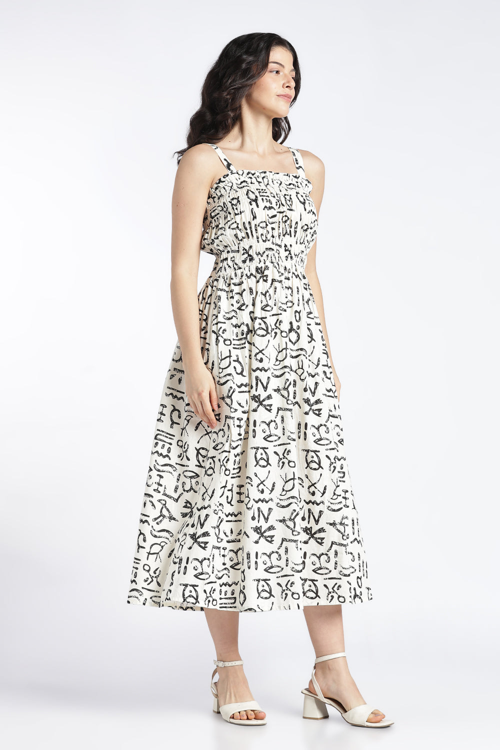 Womens Flared Off White Printed Strappy Dress - Image 4
