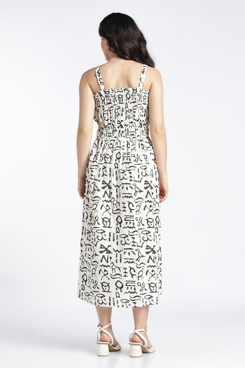 Womens Flared Off White Printed Strappy Dress - Image 5