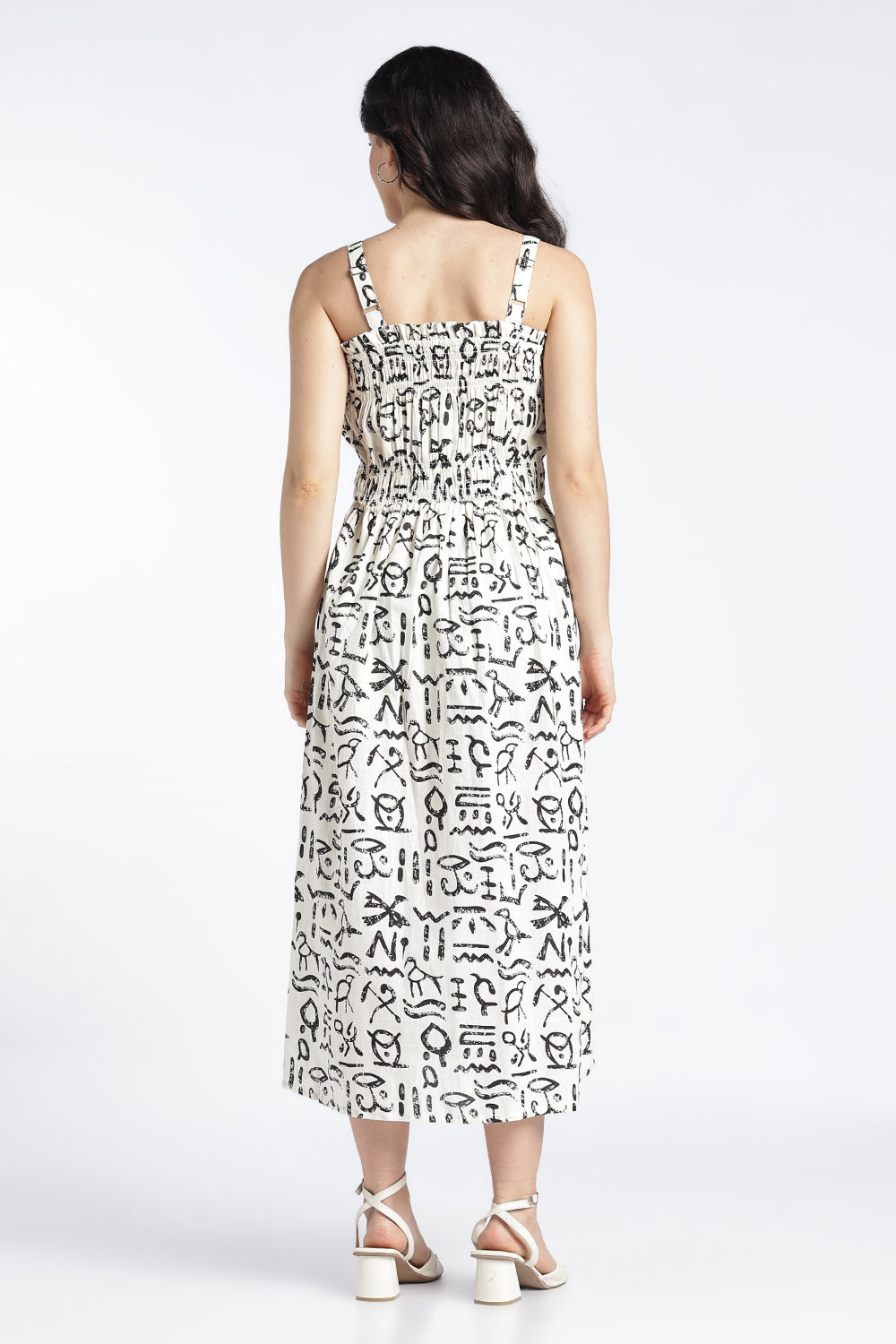 Womens Flared Off White Printed Strappy Dress - Image 5