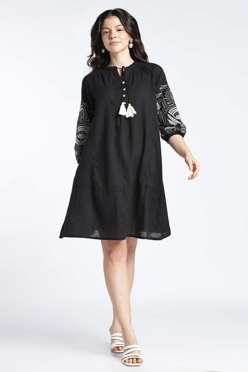 Womens Regular Black Embroidered Dress - Image 1