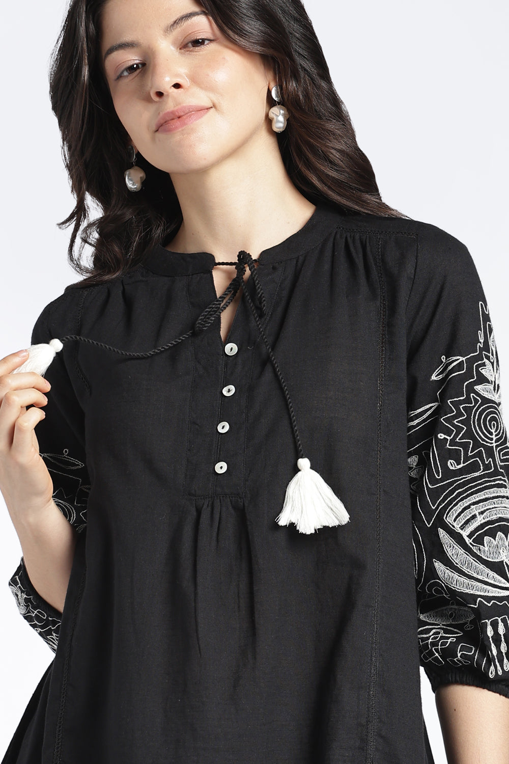 Womens Regular Black Embroidered Dress - Image 3