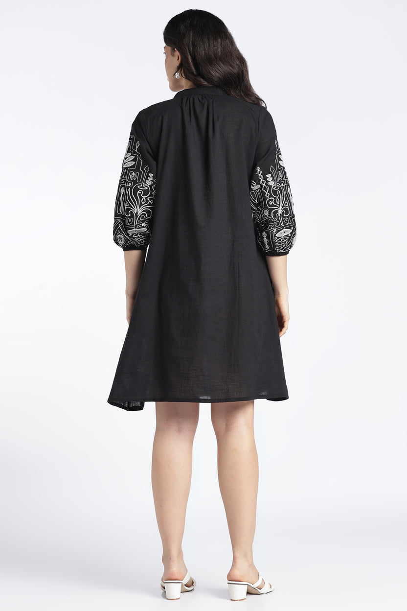 Womens Regular Black Embroidered Dress - Image 5