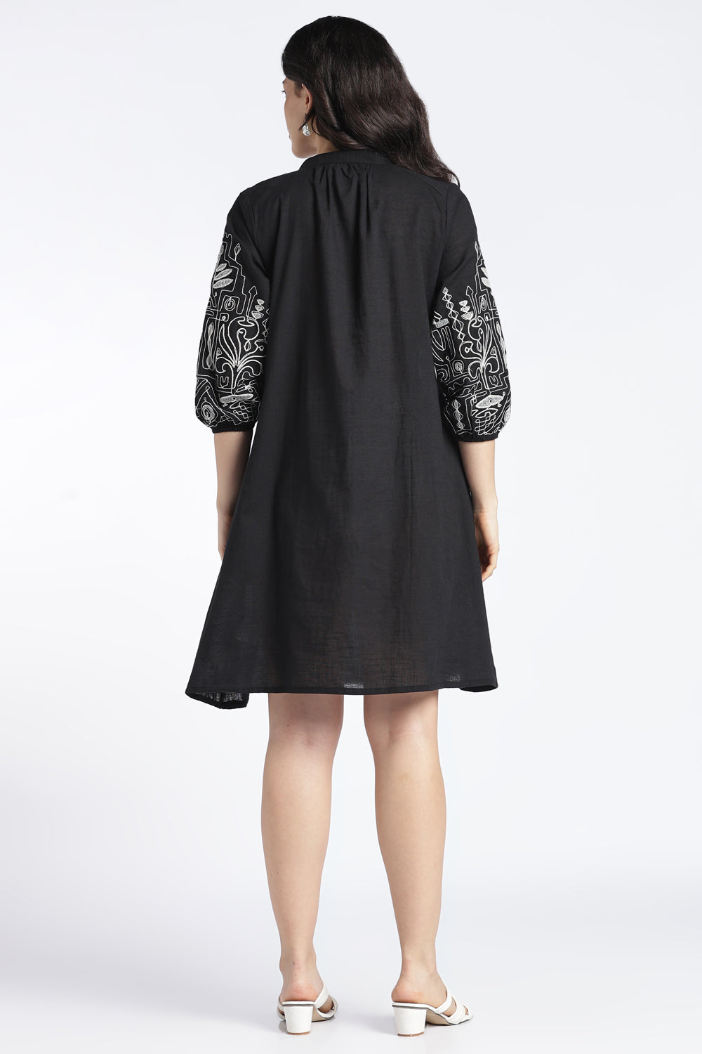 Womens Regular Black Embroidered Dress - Image 5