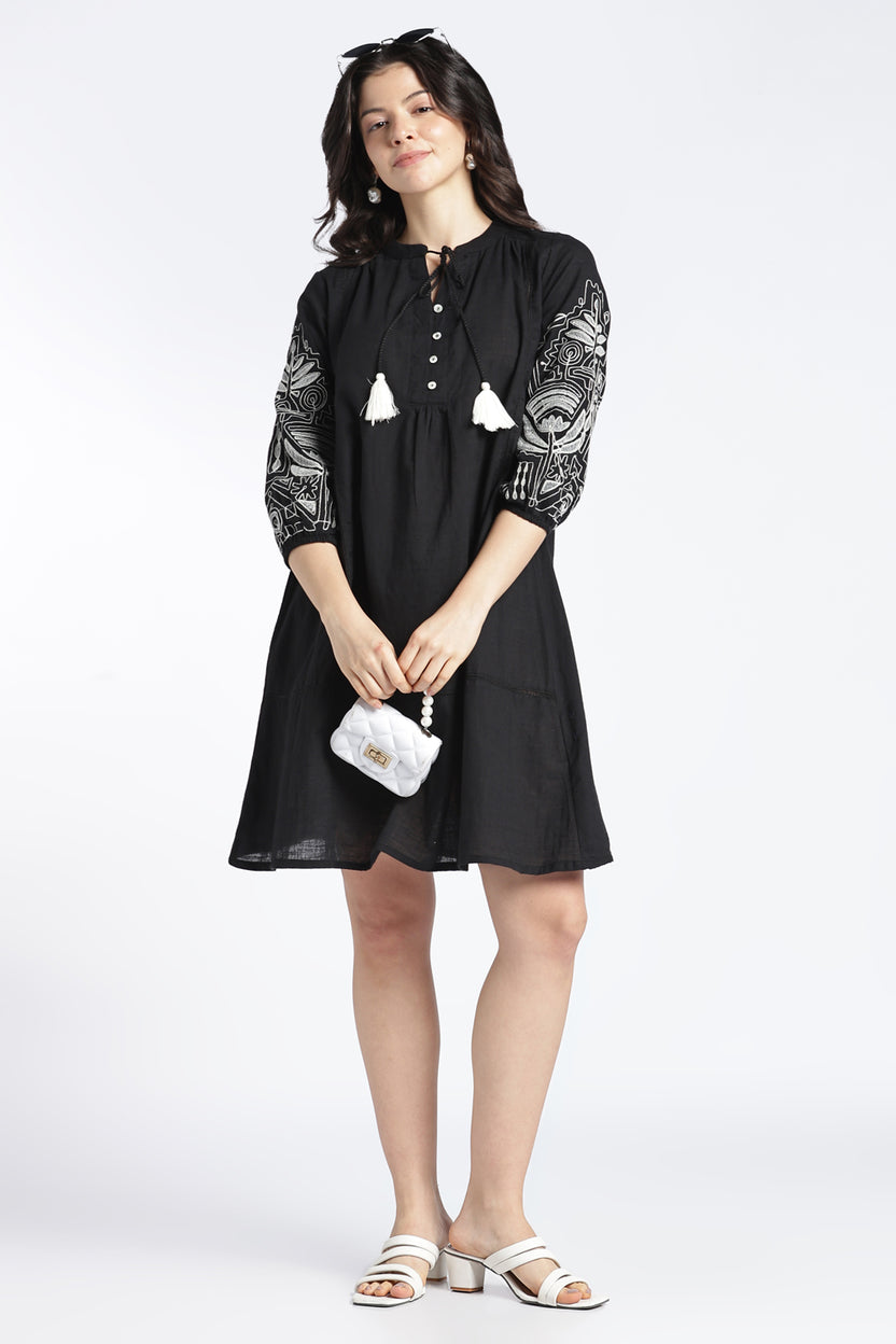 Womens Regular Black Embroidered Dress - Image 6