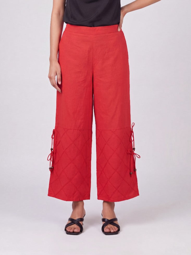 Women Red Wide Leg Fit Culotte Pant With 2 Pocket - Image 2