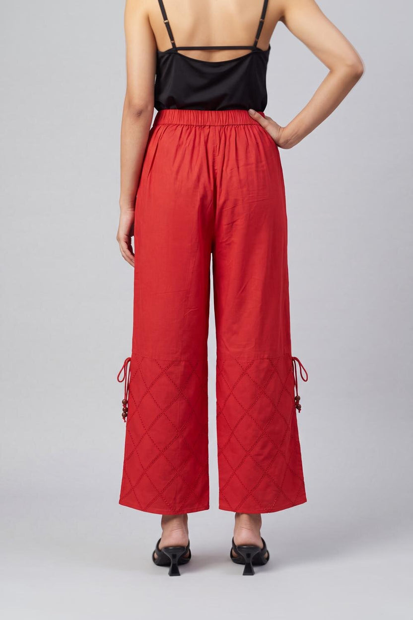 Women Red Wide Leg Fit Culotte Pant With 2 Pocket - Image 5
