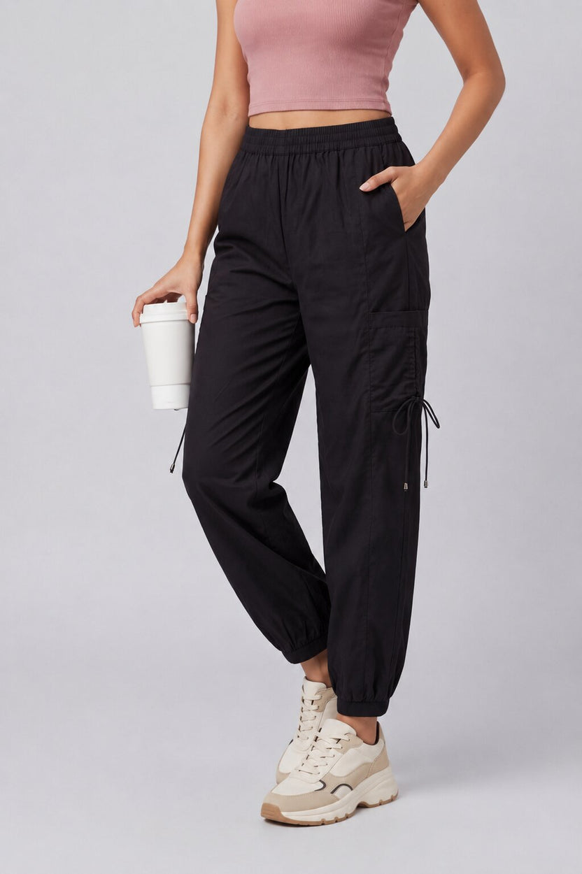 Women Black Jogger Fit Cargo Trouser With 4 Pocket - Image 1