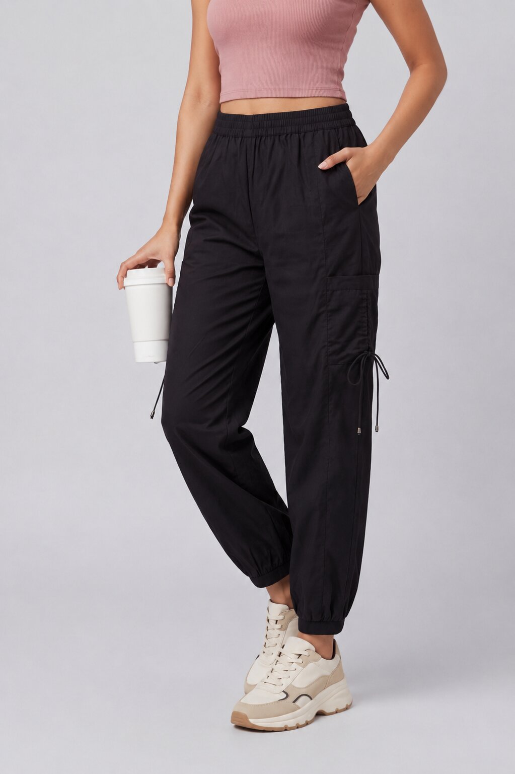 Women Black Jogger Fit Cargo Trouser With 4 Pocket - Image 1