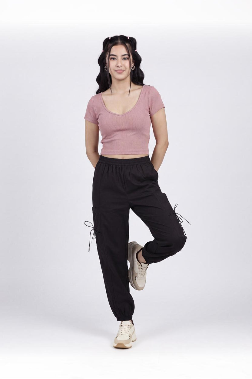 Women Black Jogger Fit Cargo Trouser With 4 Pocket - Image 6