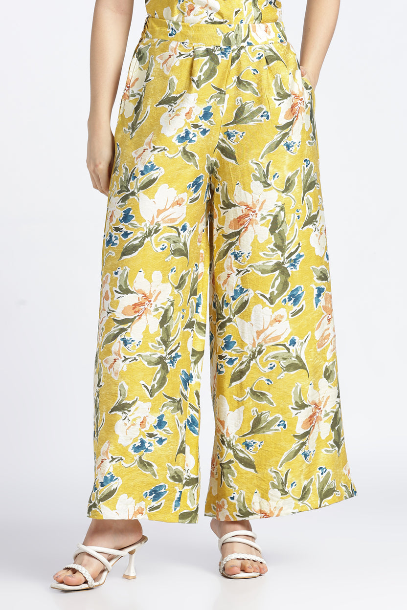Womens Wide Leg Yellow Printed Pant - Image 2