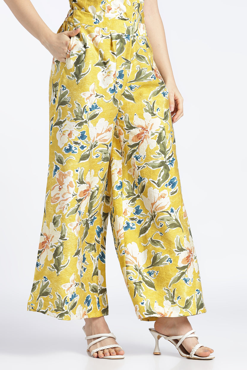 Womens Wide Leg Yellow Printed Pant - Image 4