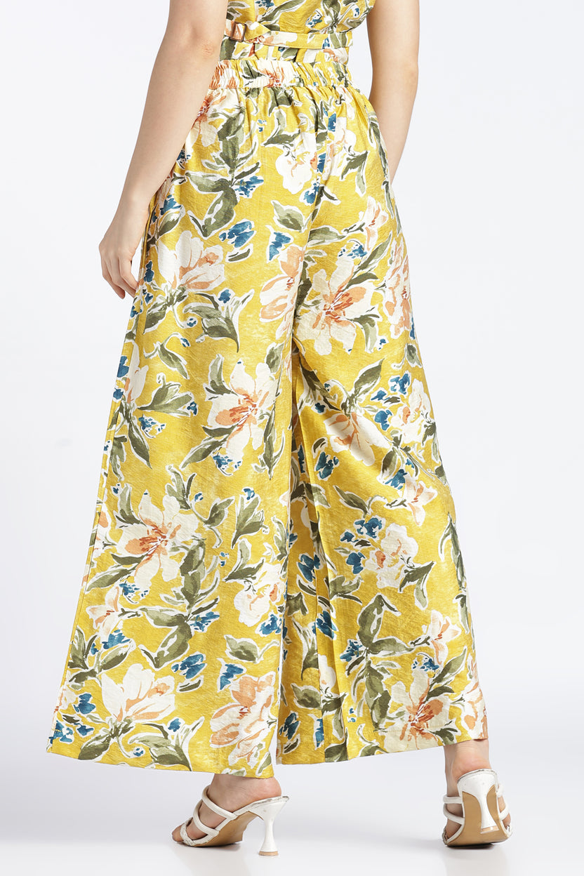 Womens Wide Leg Yellow Printed Pant - Image 5