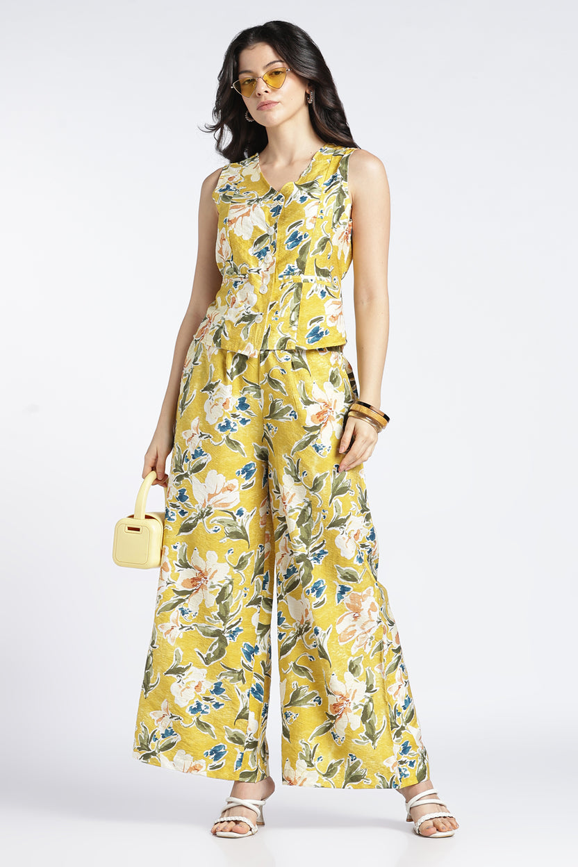 Womens Wide Leg Yellow Printed Pant - Image 6