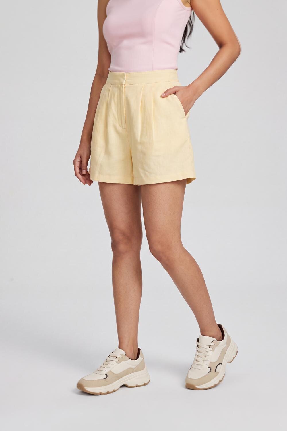 Women Yellow Regular Fit Shorts With 2 Pocket - Image 4