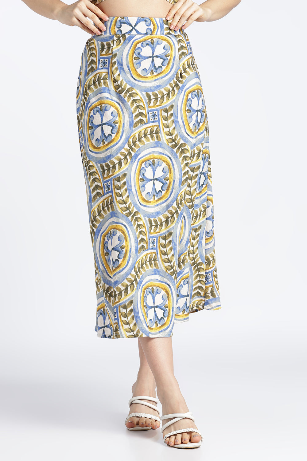Womens Flared Multi Coloured Printed Skirt - Image 1