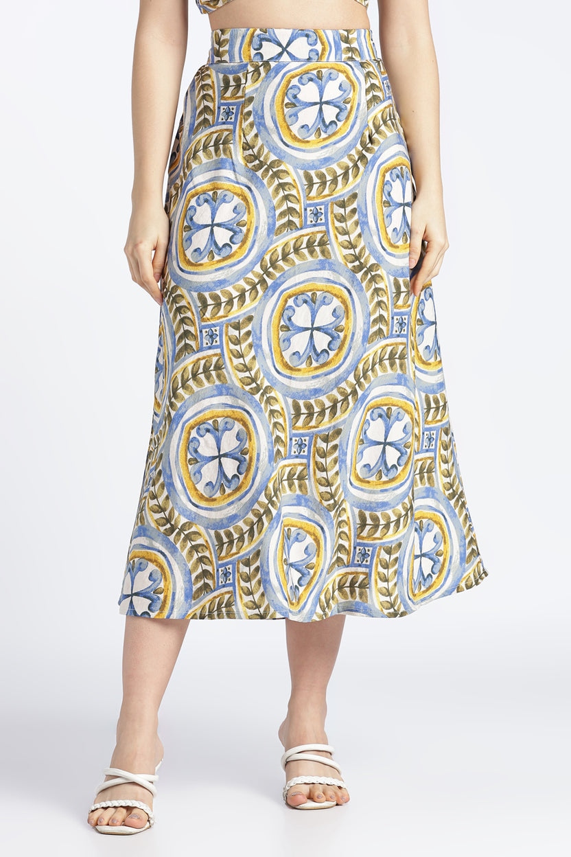 Womens Flared Multi Coloured Printed Skirt - Image 2