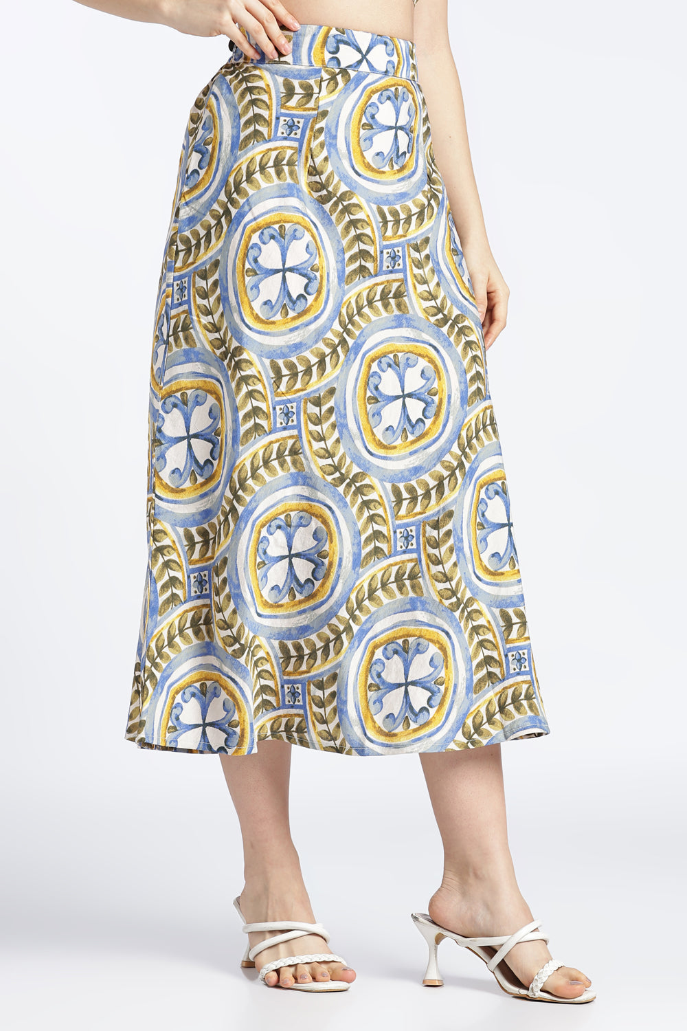 Womens Flared Multi Coloured Printed Skirt - Image 4