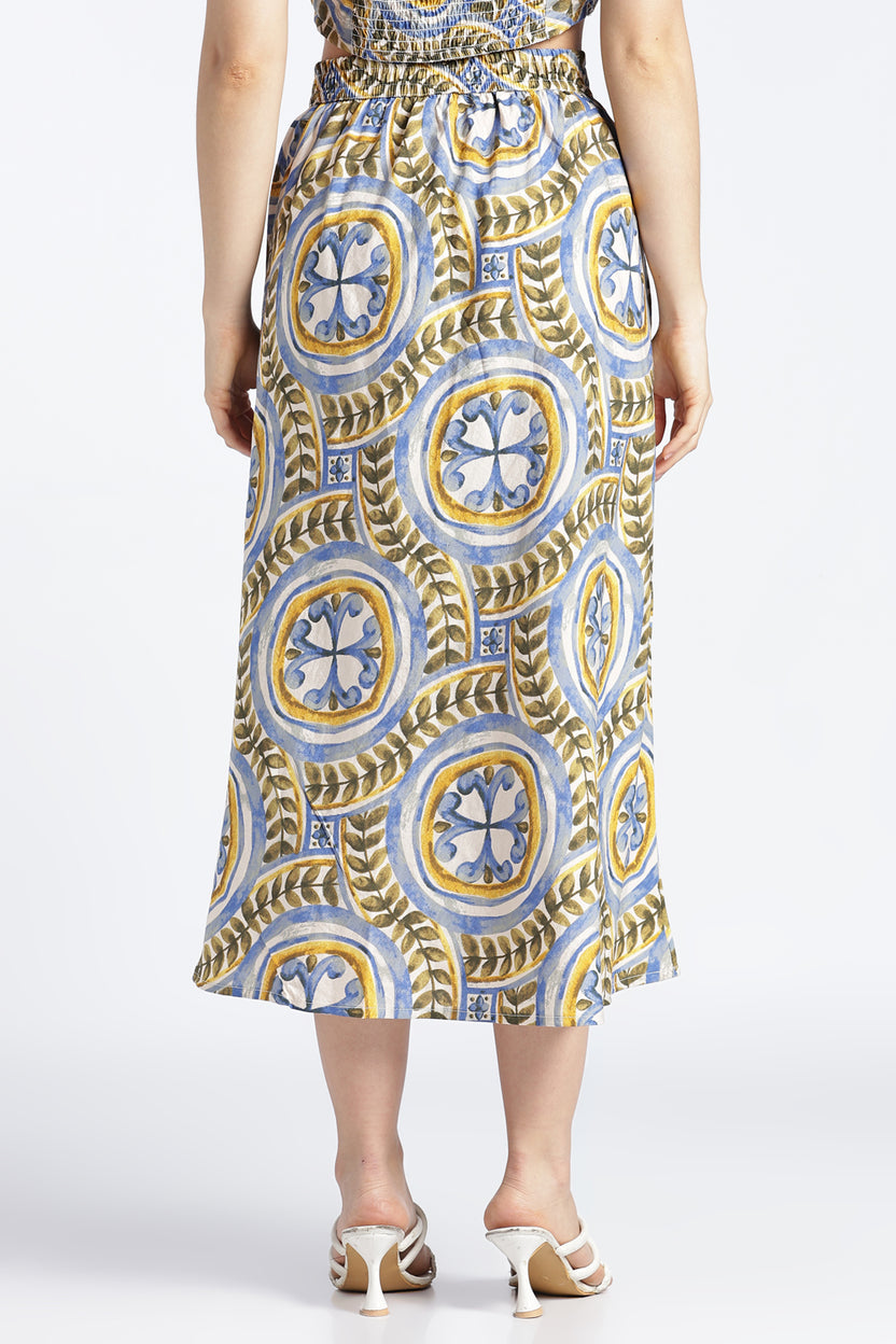 Womens Flared Multi Coloured Printed Skirt - Image 5