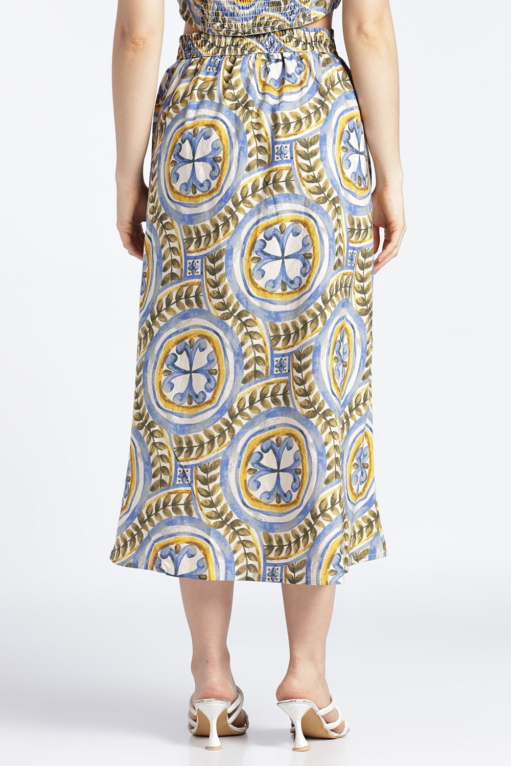 Womens Flared Multi Coloured Printed Skirt - Image 5