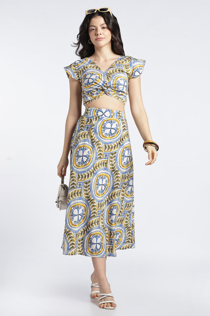 Womens Flared Multi Coloured Printed Skirt - Image 6