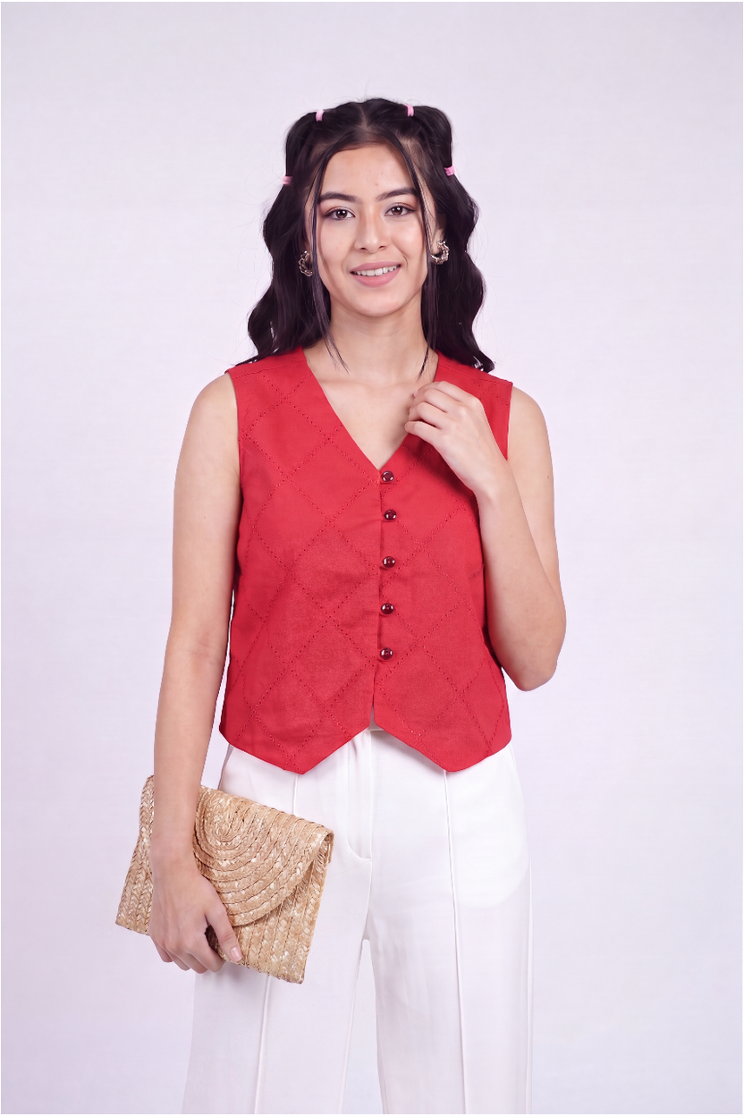 Women Red Regular Fit Crop Top - Image 1