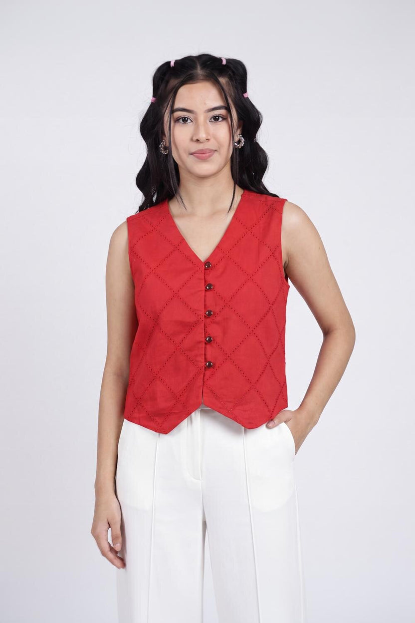 Women Red Regular Fit Crop Top - Image 2