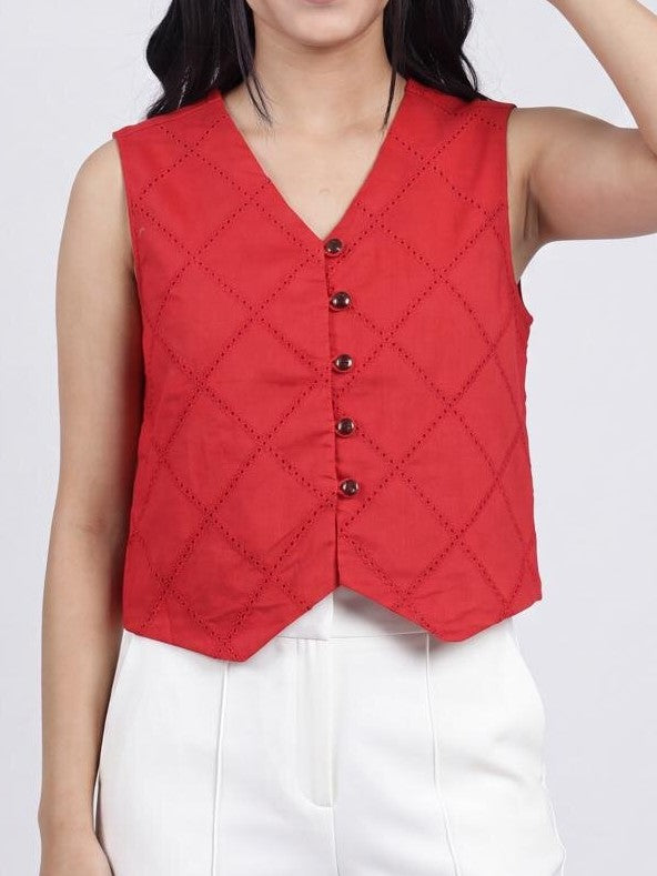 Women Red Regular Fit Crop Top - Image 3