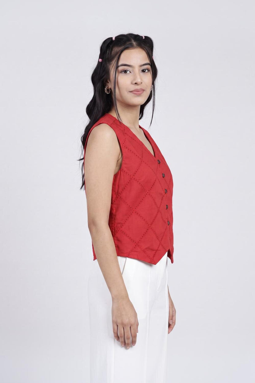 Women Red Regular Fit Crop Top - Image 4
