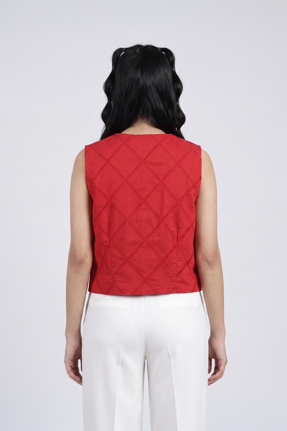 Women Red Regular Fit Crop Top - Image 5